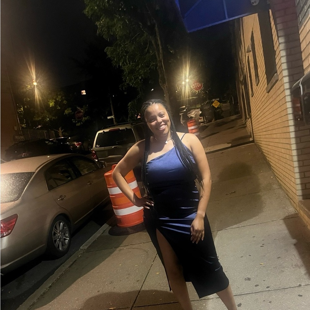 Navy Blue Satin Midi Dress